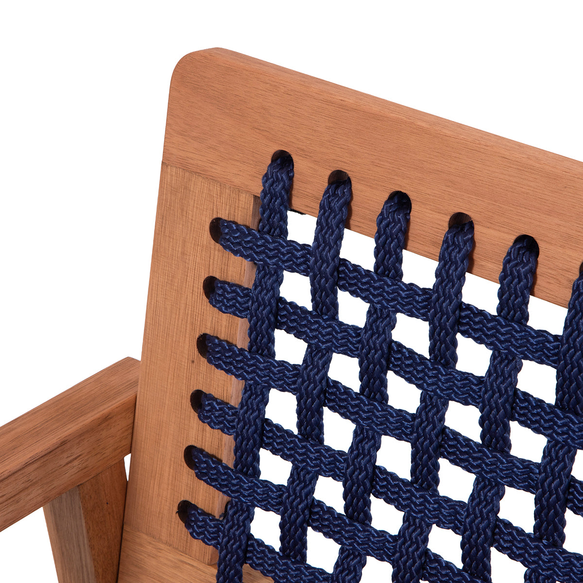 Poltrona Anice de Madeira com corda Azul Tecido Acquablock