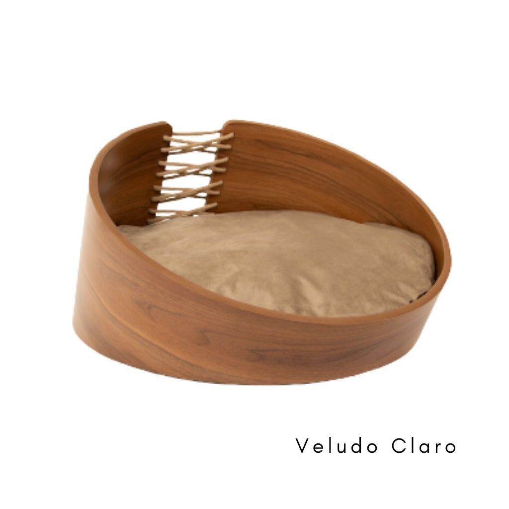 Cama Pet Pequeno Porte cor Nogueira Hera Veludo Claro