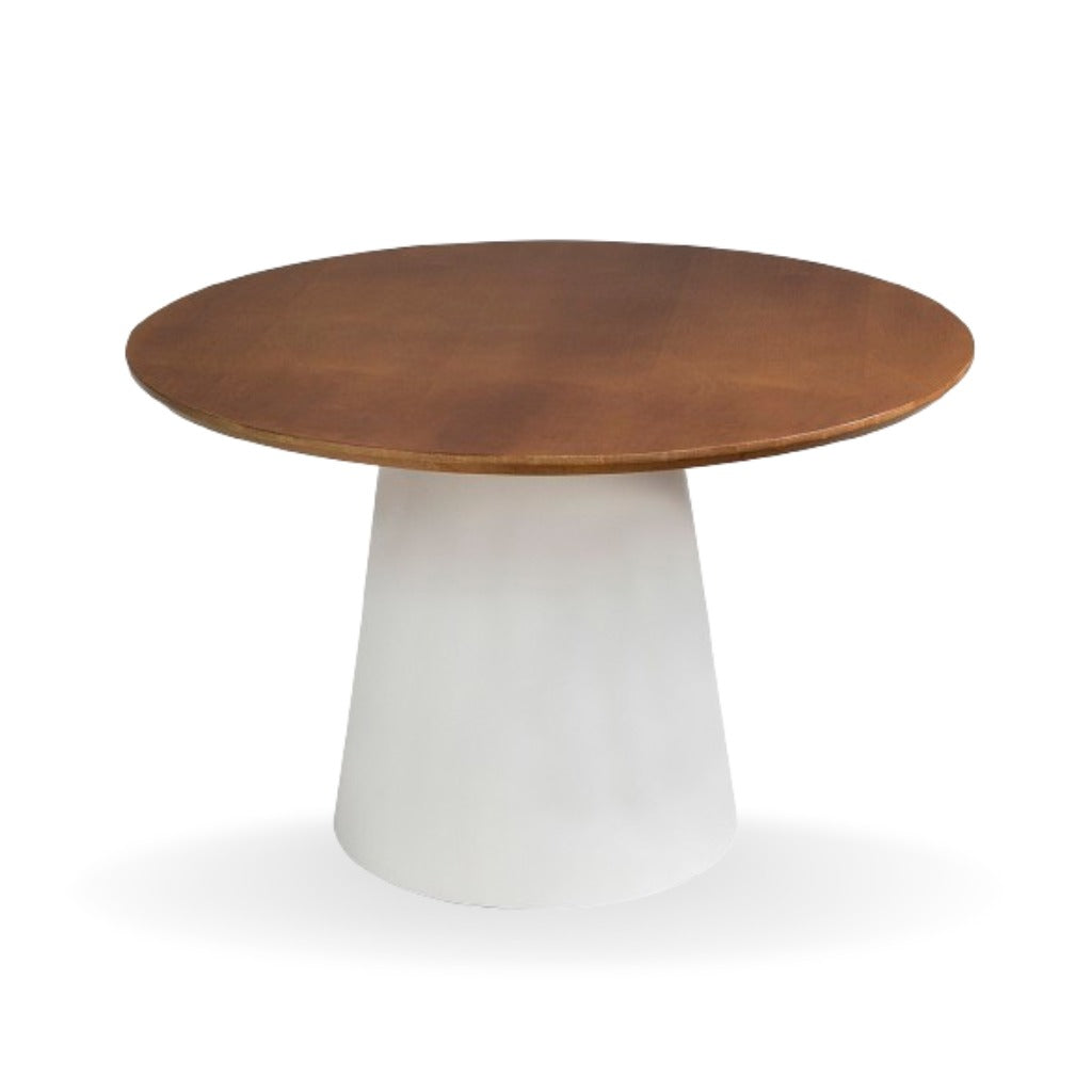 Mesa de Jantar Redonda Aurora Cone Branco Tampo Amêndoa 140 cm