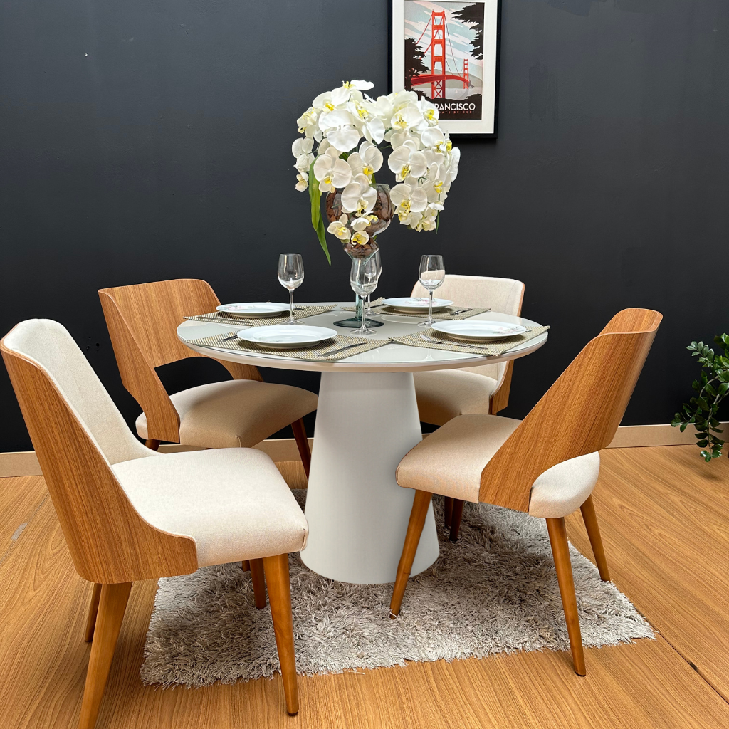 Mesa de jantar branca Mesa com tampo de vidro Mesa de jantar com 4 cadeiras mesa posta Mesa de jantar Mesa com vidro Vidro branco Pintura branca