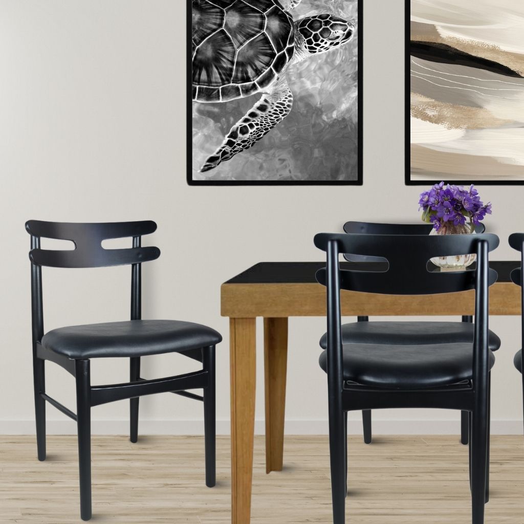 Mesa Extensível Ester 6 e 8 Lugares Amêndoa com Tampo de Vidro Preto