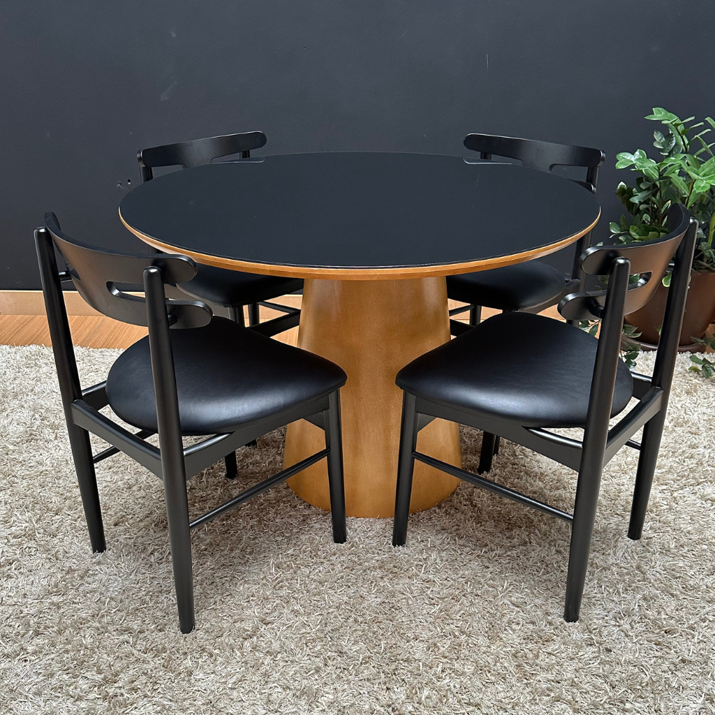 Mesa com Vidro preto Mesa com cadeira preta Mesa para 4 Cadeiras