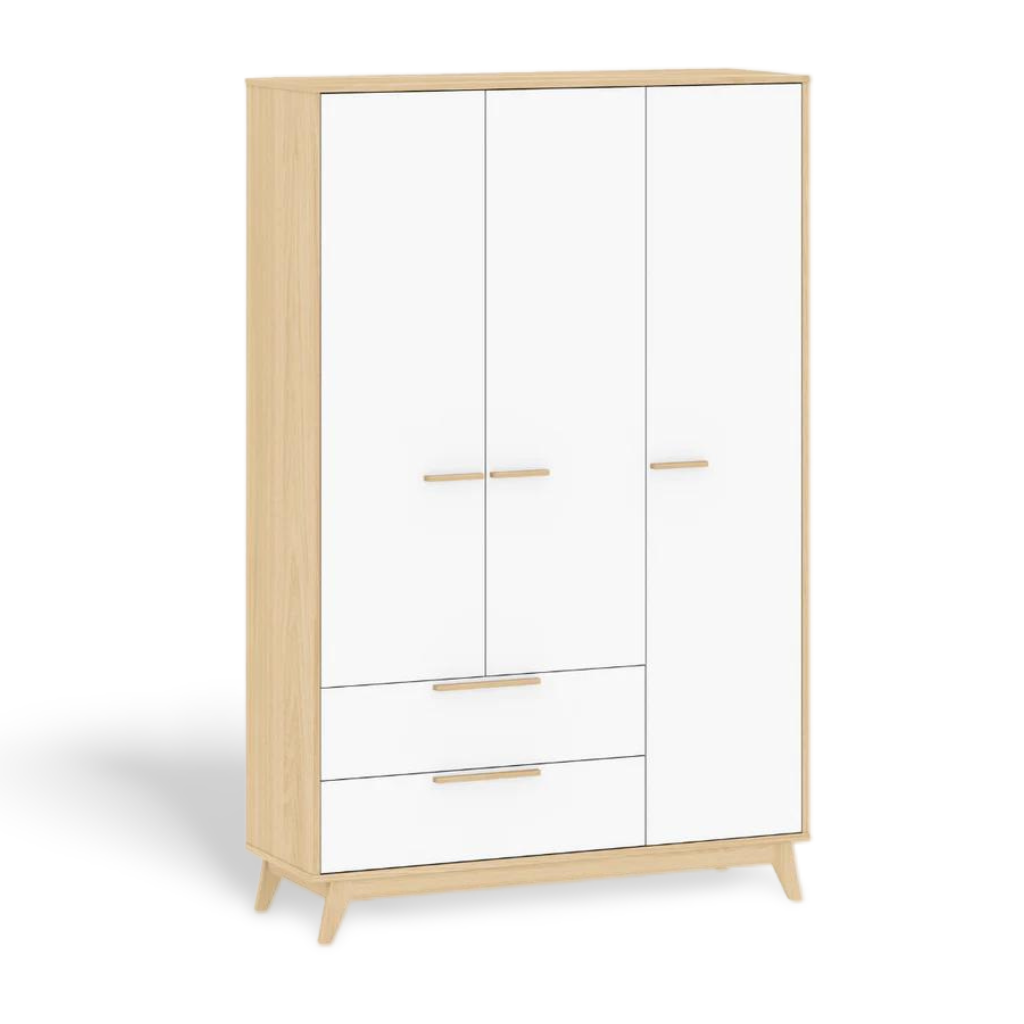 Guarda Roupa 3 portas e 2 gavetas Petit Branco e Carvalho