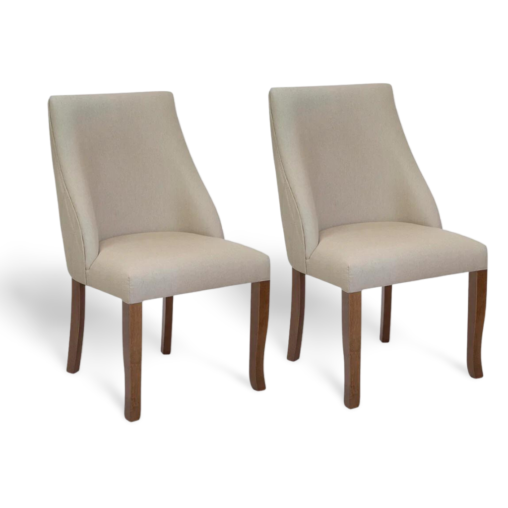 Cadeira de Jantar Lara Cor Castanho Tecido Linho Claro com Matelassê - Kit com 2
