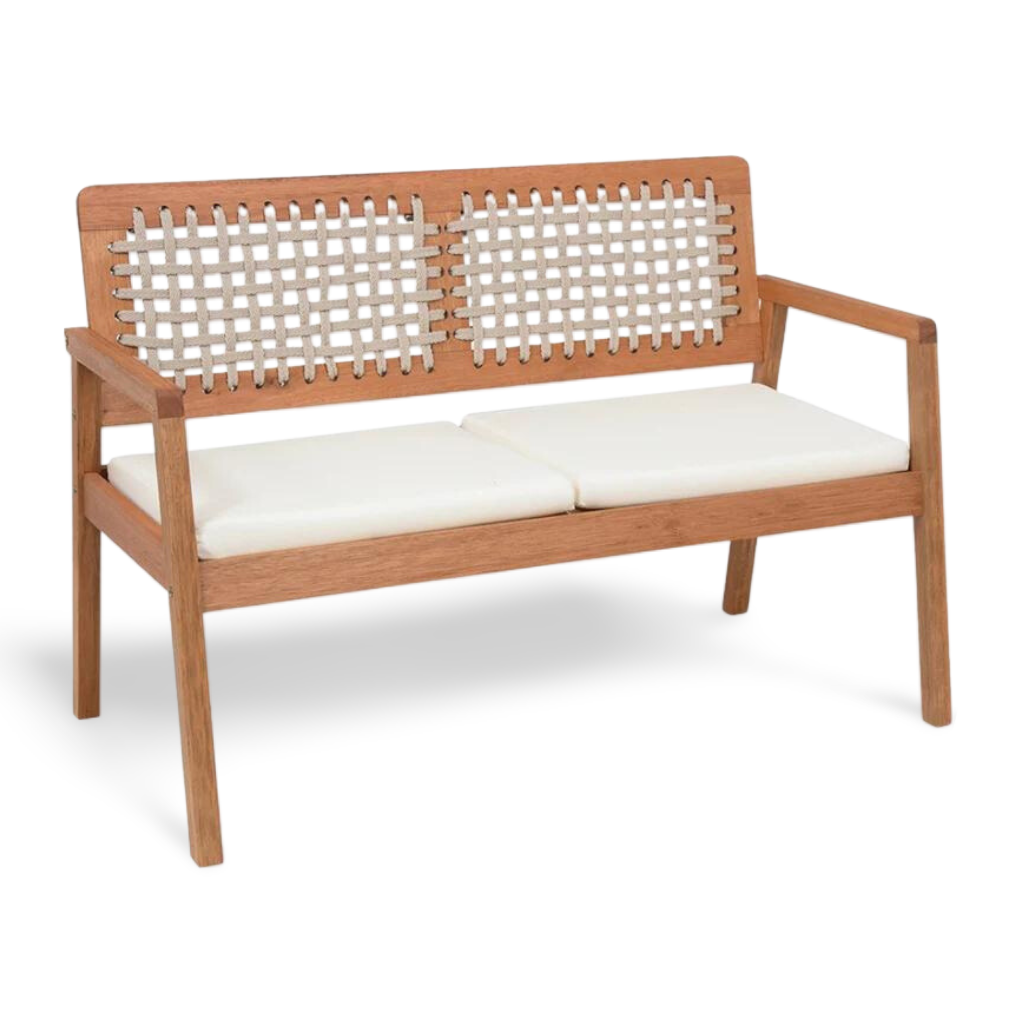 Sofá 2 Lugares Anice Em Madeira Com Corda Bege Tecido Bege Acquablock