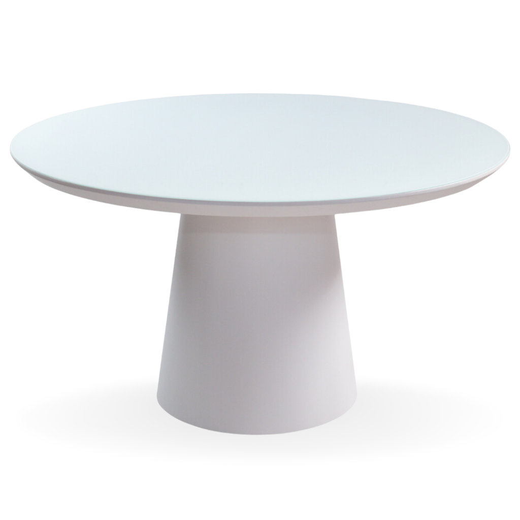 Mesa de Jantar Redonda Merida Base Cone Branca e Tampo Branco 140 cm