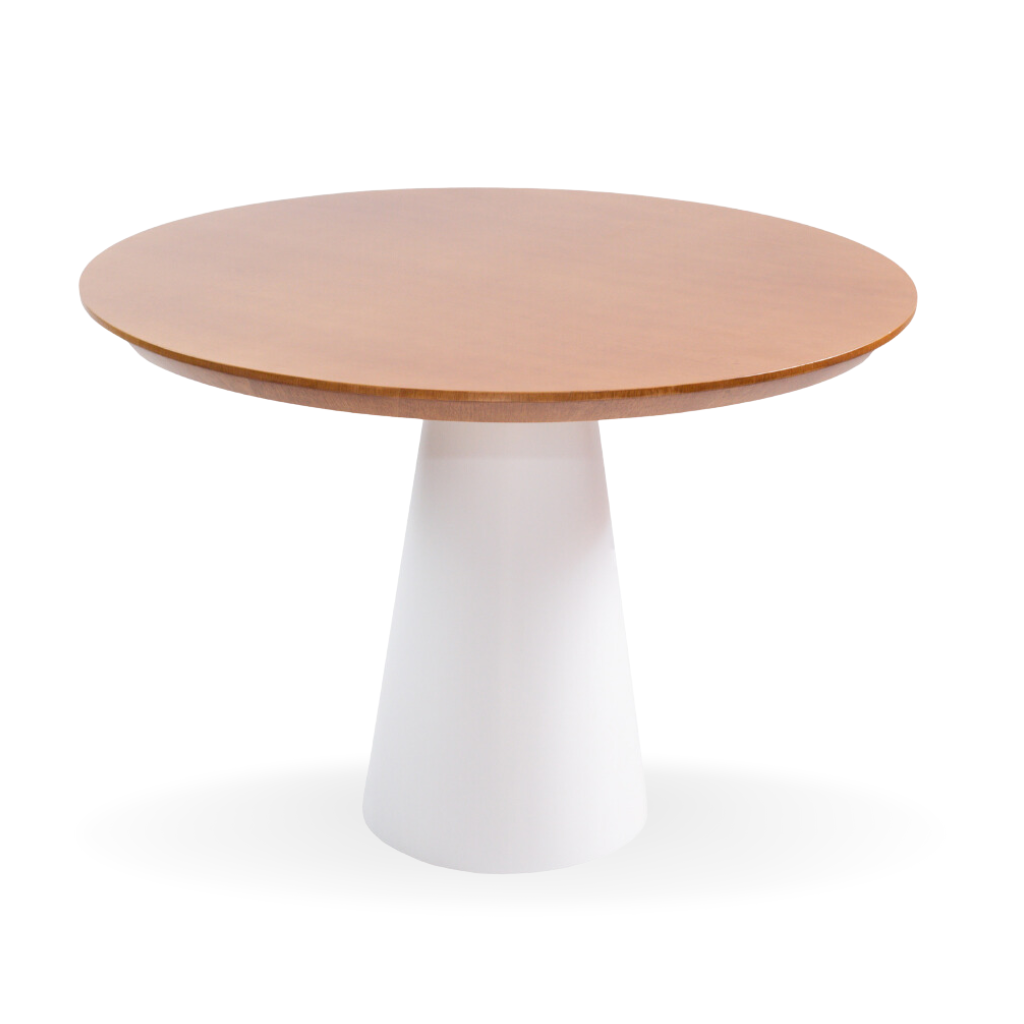 Mesa de Jantar Redonda Stela Base Cone Branca e Tampo Amêndoa 110 cm