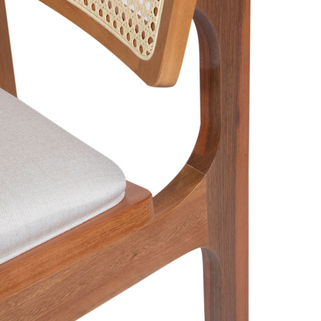 Mesa de Jantar Palheta Tampo Triangular 140 Base Cilíndrica em Cinamomo + 6 Cadeiras Florença Tela Sextavada
