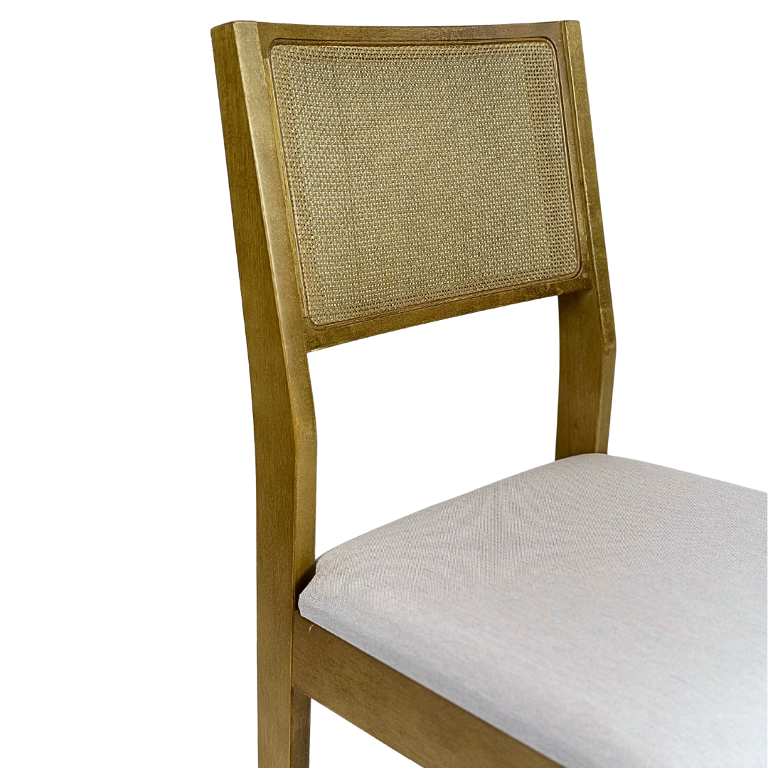 Cadeira de Madeira com Telinha Silvia Cor Amêndoa Tecido Linho Creme - Kit com 2