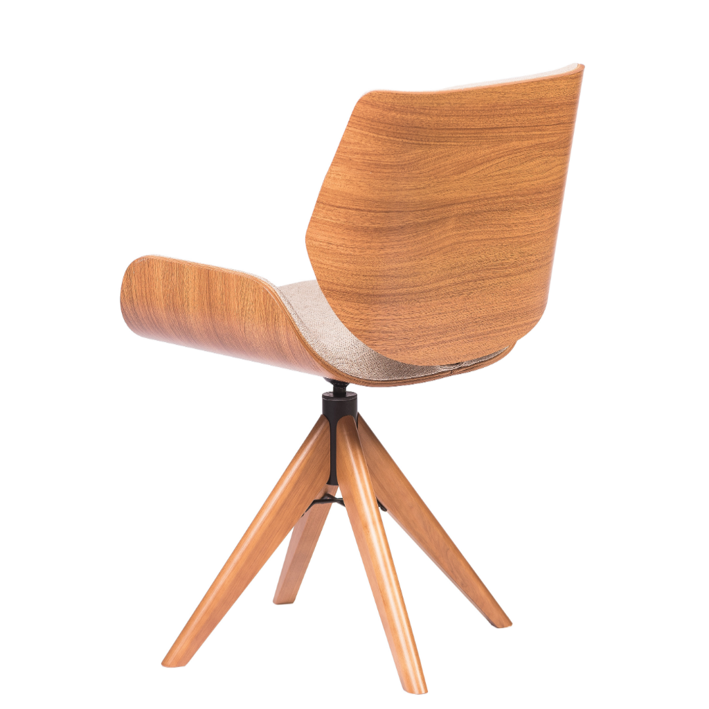 Mesa de Jantar Redonda Merida Base Cone e Tampo Branco 140 cm + 6 Cadeiras Giratória Heloísa Cor Freijó Tecido Frise