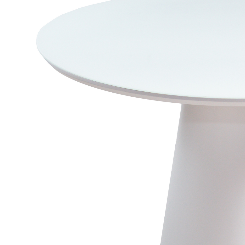 Mesa de Jantar Redonda Merida Base Cone e Tampo Branco 140 cm + 6 Cadeiras Giratória Heloísa Cor Freijó Tecido Frise