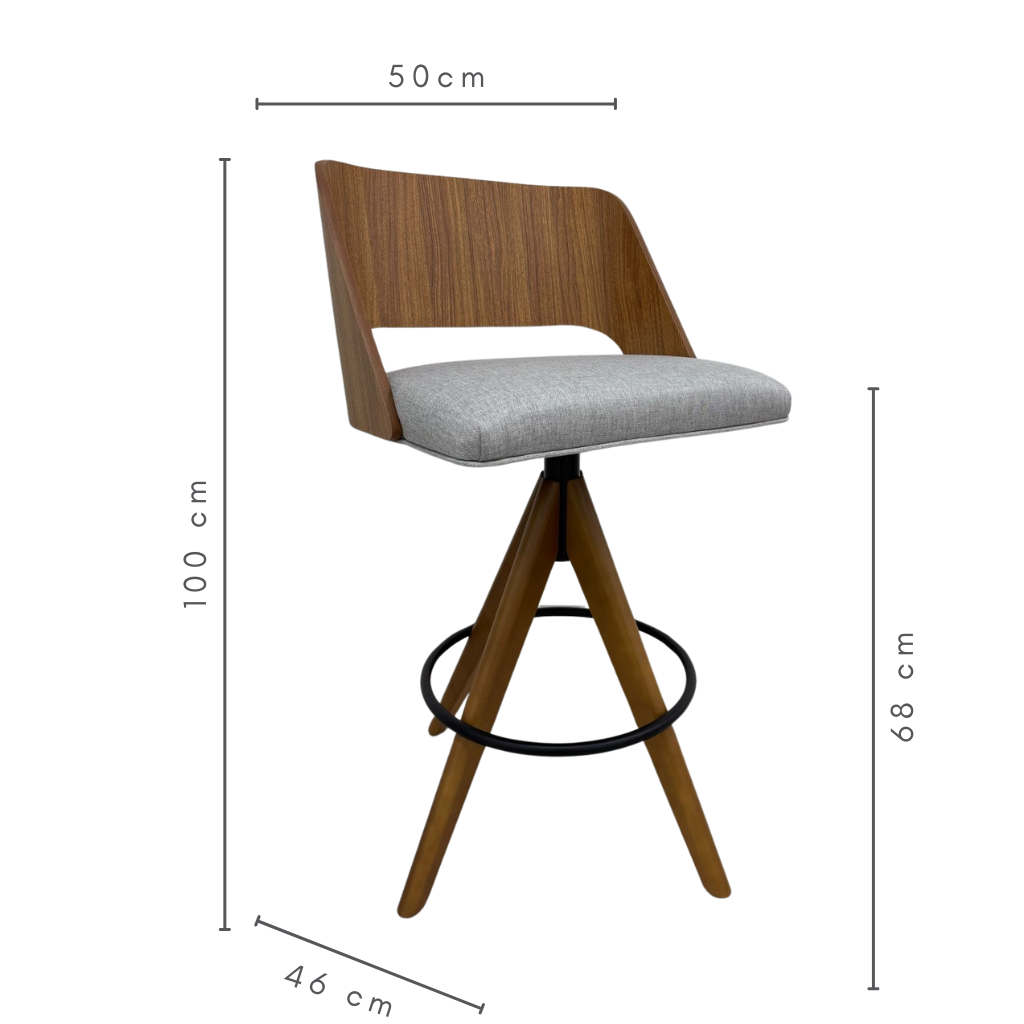 Banqueta Estofada Giratória Marcia Cor Freijó Tecido Piccolo Cinza - 65cm