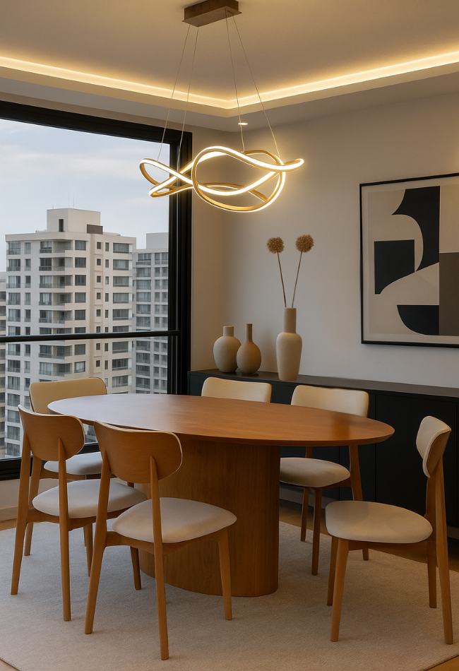 Mesa de Jantar Savana com Tampo e Base Oval 200x100 em Cinamomo + 6 Cadeiras de Jantar Paris Cor Amêndoa Tecido Bellagi