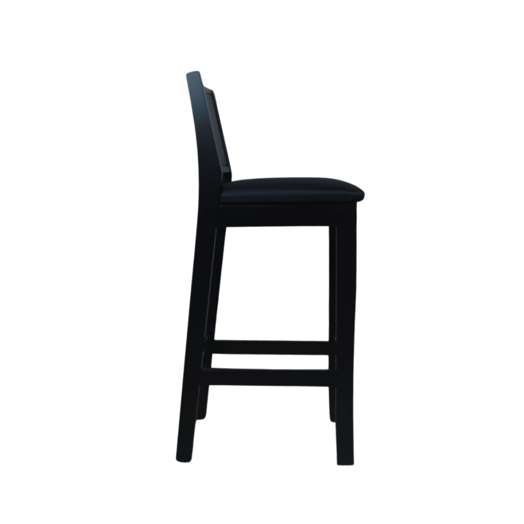 Banqueta de Madeira com Telinha e Estofado Silvia cor Preto Tecido Facto Preto Baixa