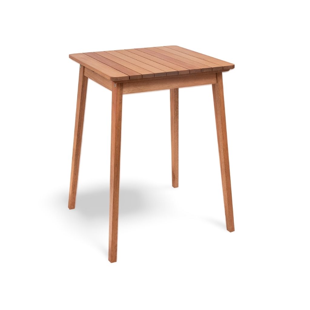 Mesa Alta Alpina em Madeira de Eucalipto Ripada Cor Stain Castanheira