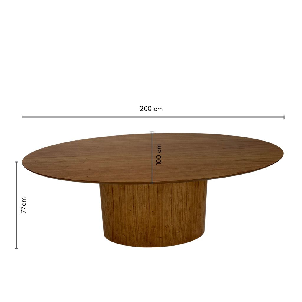 Mesa de Jantar Savana com Tampo e Base Oval 200x100 em Cinamomo + 6 Cadeiras de Jantar Paris Cor Amêndoa Tecido Bellagi