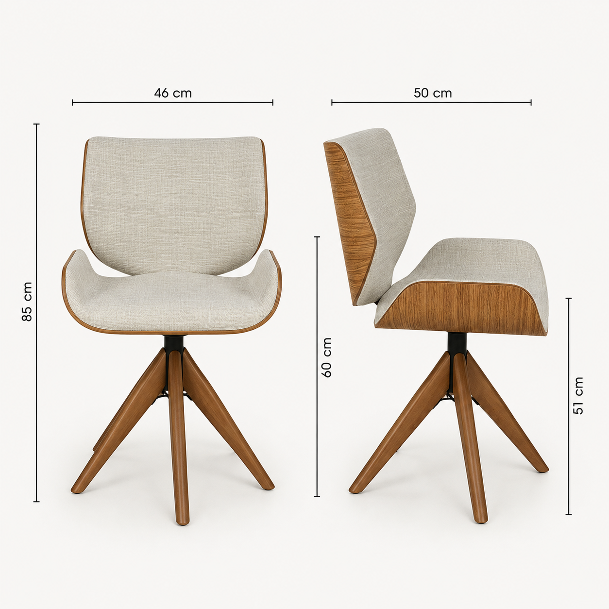 Cadeira de Jantar / Escritório Giratória Heloísa Cor Freijó Tecido Linen Cru