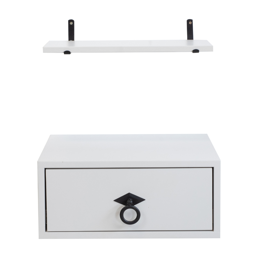 Mesa Lateral Suspensa Betânia em Madeira cor Fendi + prateleira