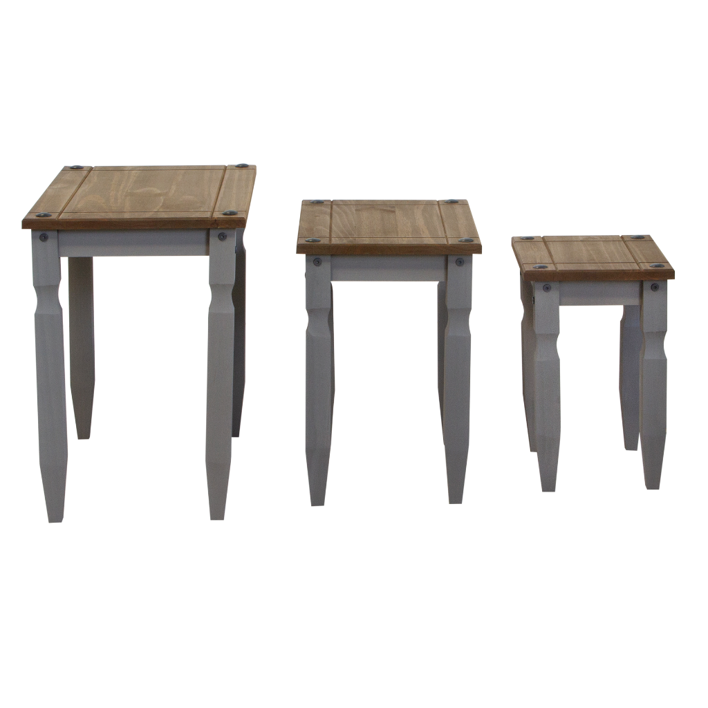 Mesa Lateral Boho Piccolo Cor Cera e Cinza, vistos de lado