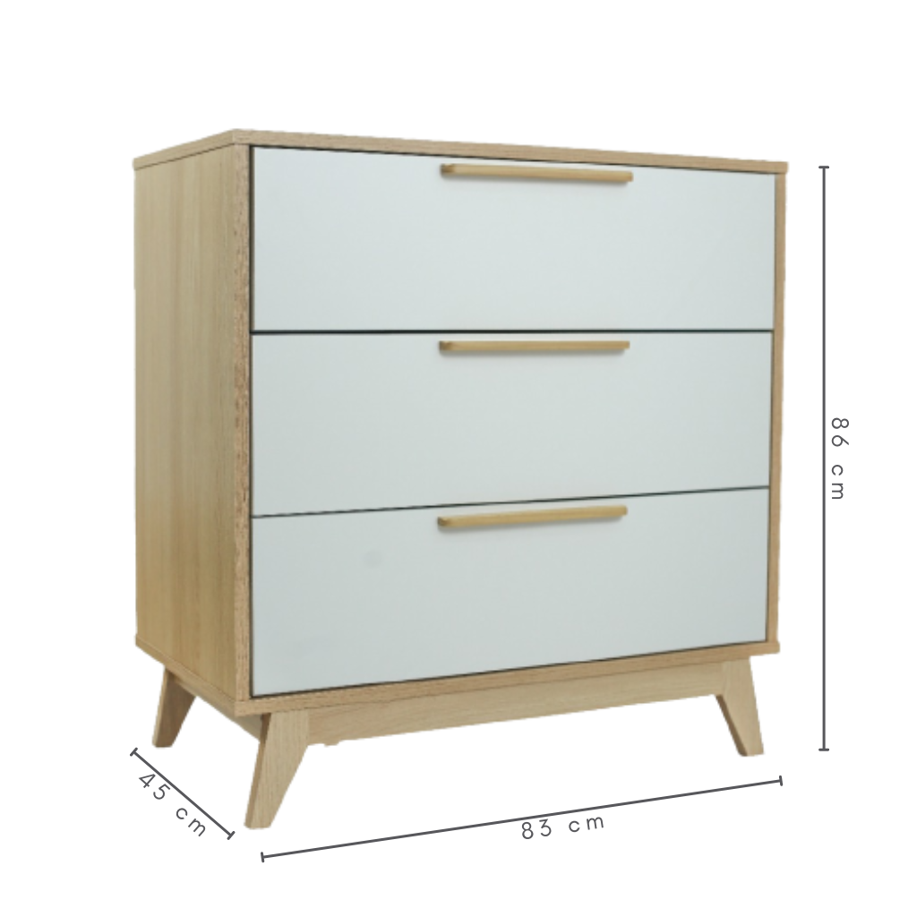 Conjunto Quarto Bebê: Berço + Cômoda 3 Gavetas + Guarda Roupa 3 Portas e 2 Gavetas Petit Branco e Carvalho