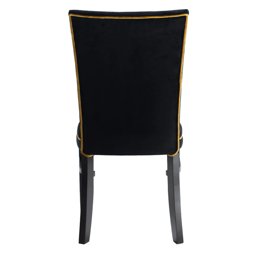 Cadeira Naíma Pés Preto Fosco e Tecido Veludo Preto + Debrum Dourado