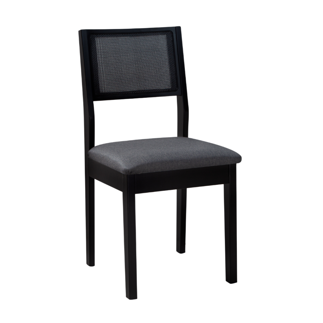Mesa Redonda Angela Pés Palitos Tampo Vdr Sobreposto preto 110 cm + 4 Cadeiras Madeira Trama Natural Silvia Preto