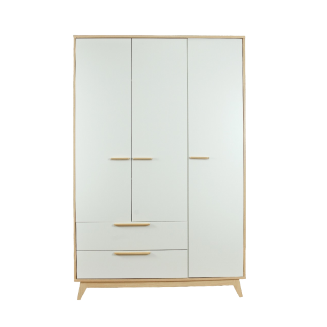 Guarda Roupa 3 portas e 2 gavetas Petit Branco e Carvalho