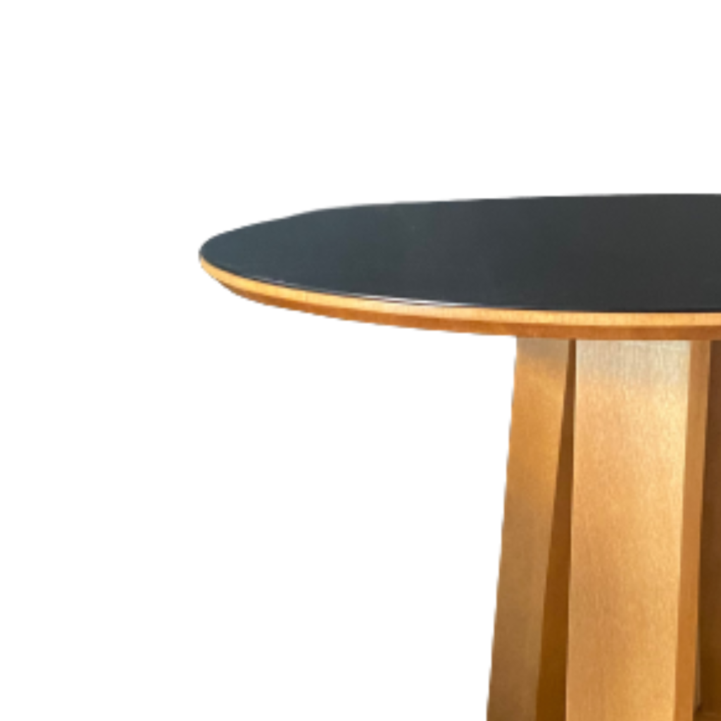 Mesa de Jantar Redonda Camila Base X Tampo Amêndoa com Vidro Sobreposto Preto 110 cm