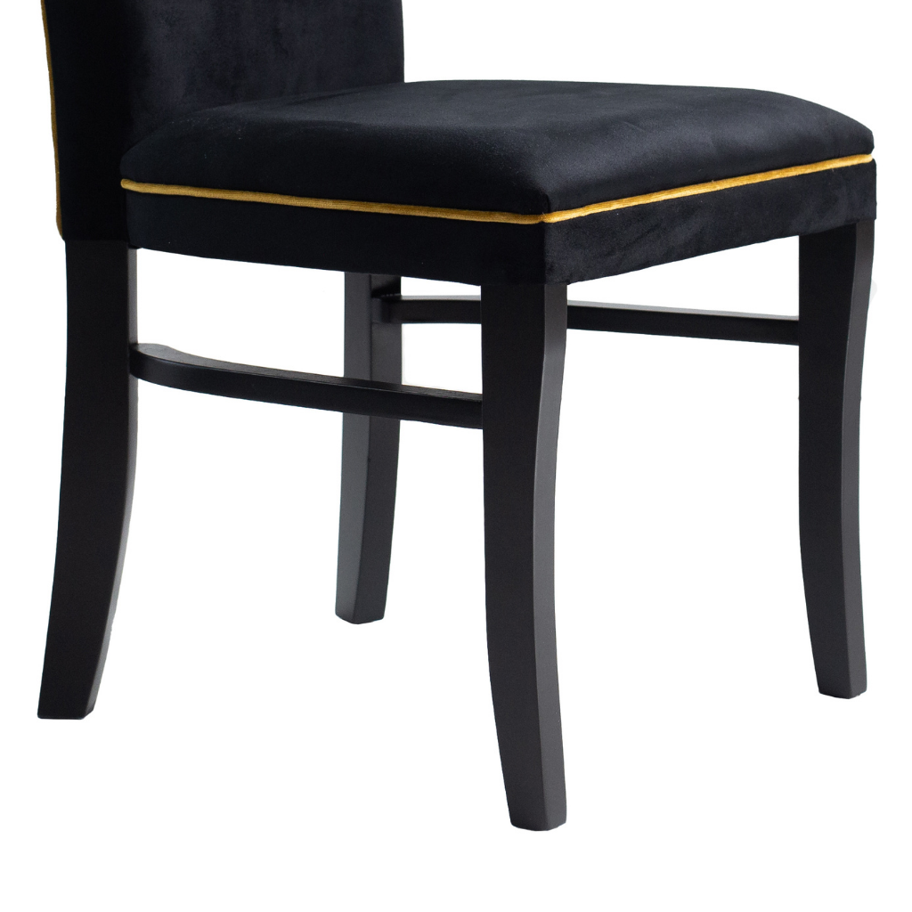 Cadeira Naíma Pés Preto Fosco e Tecido Veludo Preto + Debrum Dourado - Kit com 2