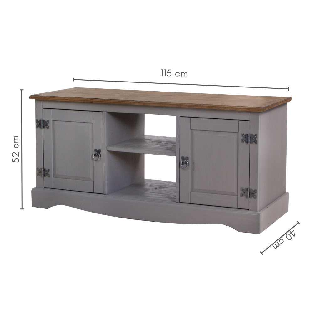 Rack TV Boho 2 Portas 1 Prateleira Cor Madeira Natural Com Cinza, medidas: A=52 cm L=40 cm C=115 cm
