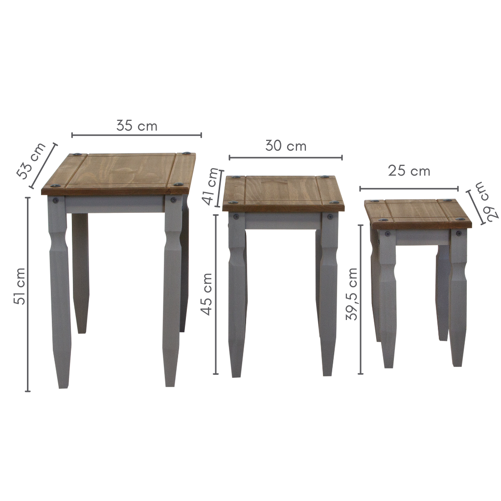 Mesa Lateral Boho Piccolo Cor Cera e Cinza, medidas: A=51 cm / 45 cm / 39,5 cm C=53 cm / 41 cm / 29 cm L=35 cm / 30 cm / 25 cm