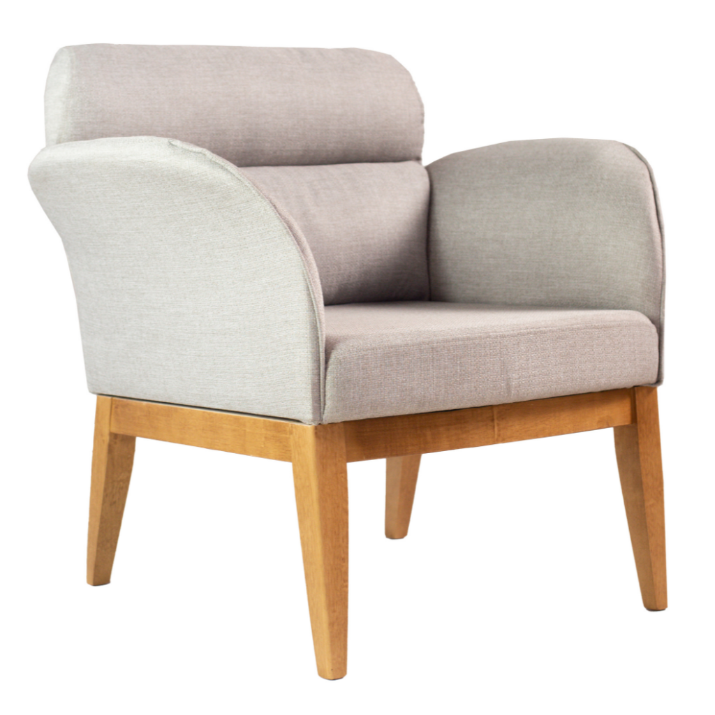 Poltrona Estofada Lip Tecido Linho Cinza, visto de lado