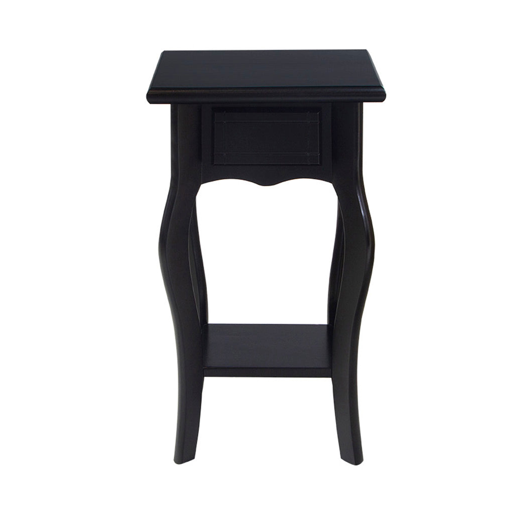 Mesa Lateral Em Madeira Boho Cor Preta, visto de frente