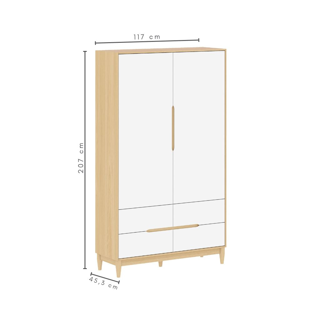 Guarda Roupa Infantil Tomi 2 Portas e 4 Gavetas Cor Branco e Carvalho - Quater