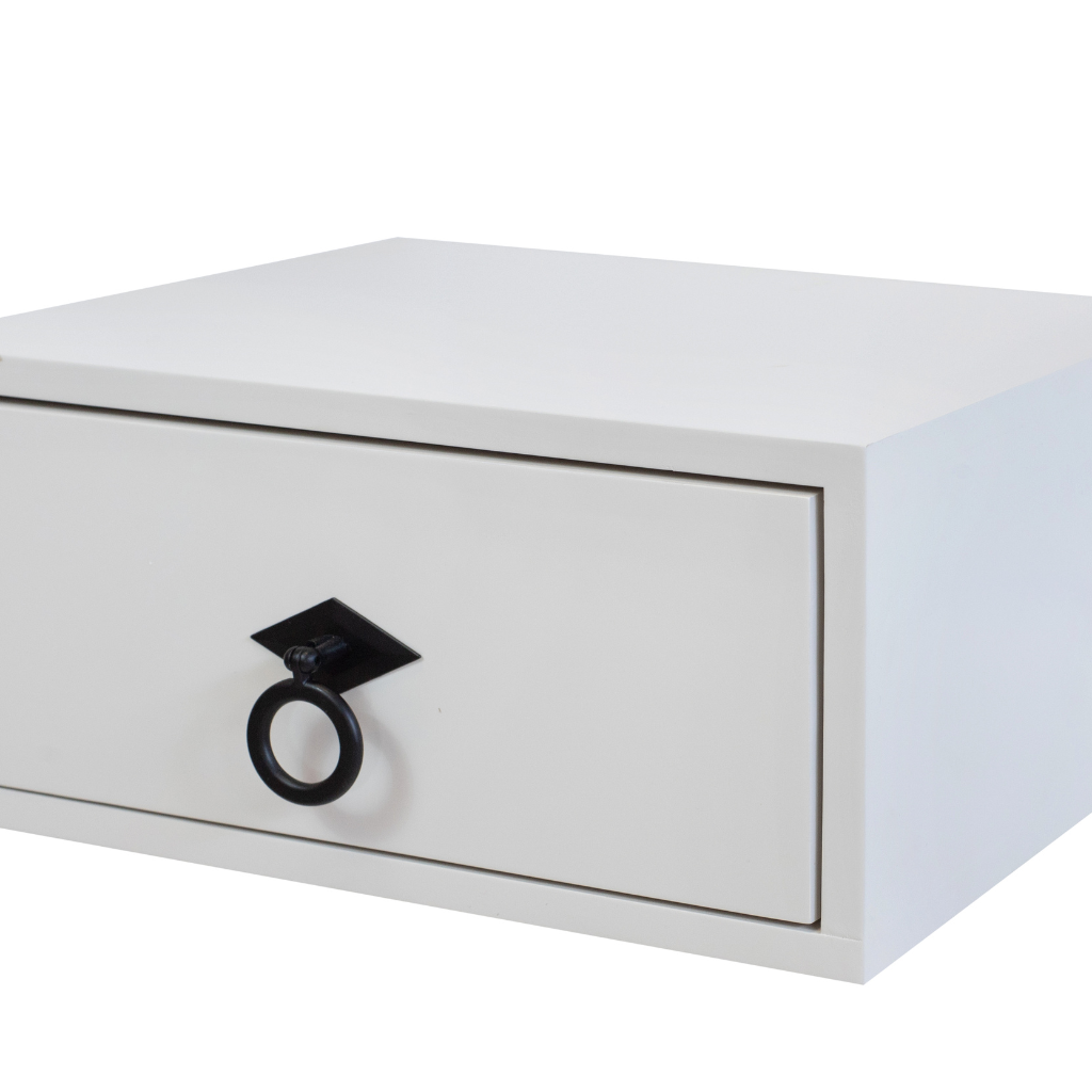 Mesa Lateral Suspensa Betânia em Madeira cor Fendi + prateleira