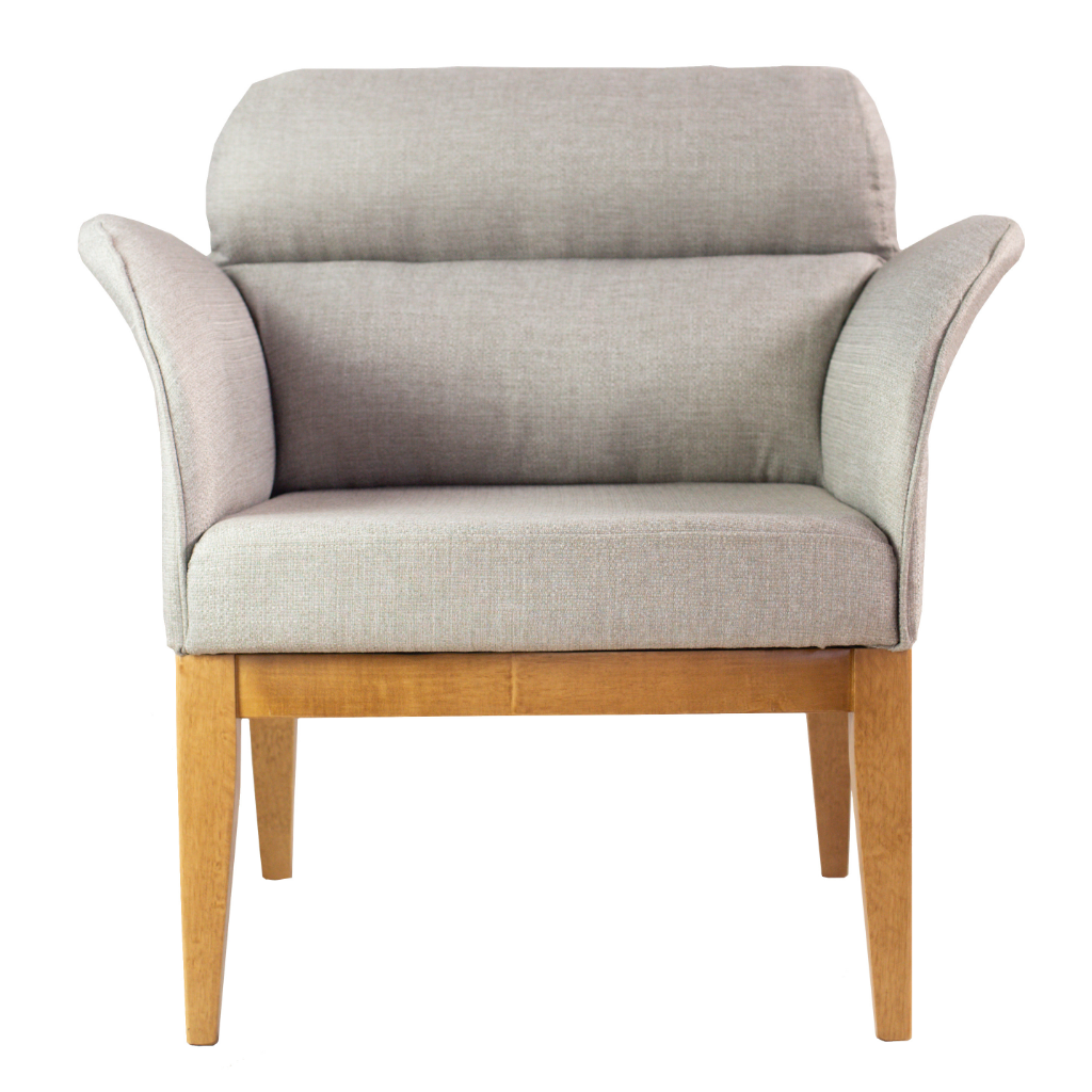 Poltrona Estofada Lip Tecido Linho Cinza, visto de frente