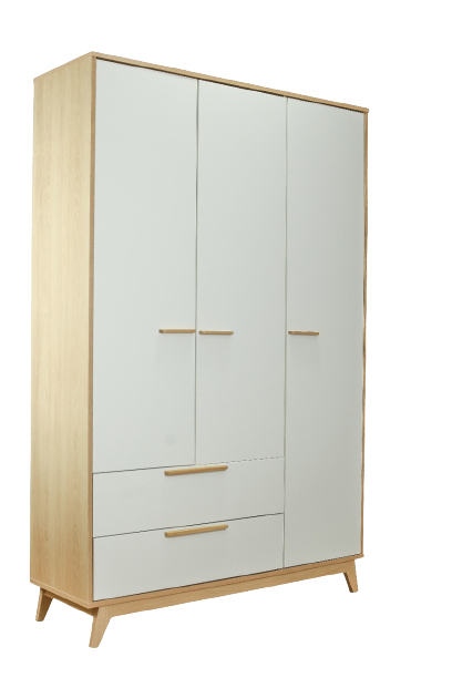 Conjunto Quarto Bebê: Berço + Guarda Roupa 3 Portas e 2 Gavetas Petit Branco e Carvalho