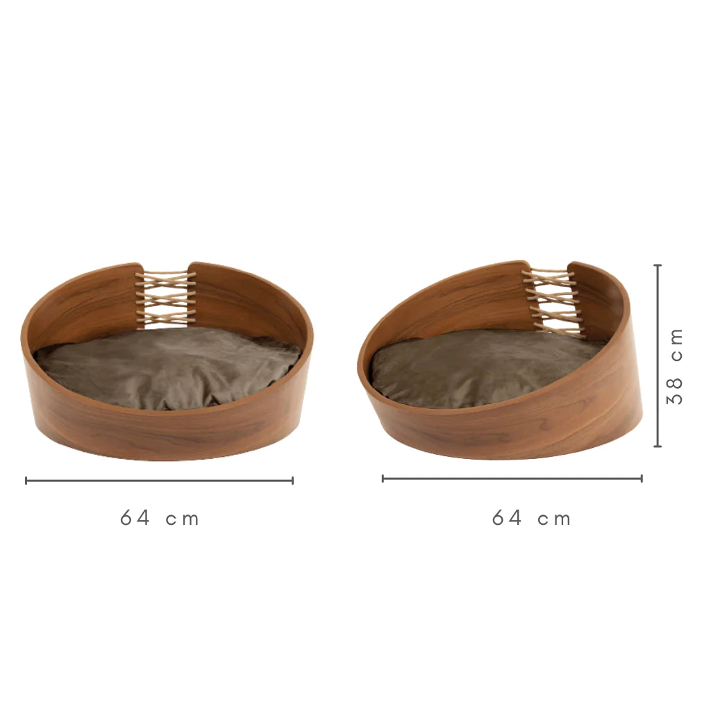 Cama Pet Médio Porte cor Nogueira Hades Veludo Claro + Tratador Pet Teseu Grande