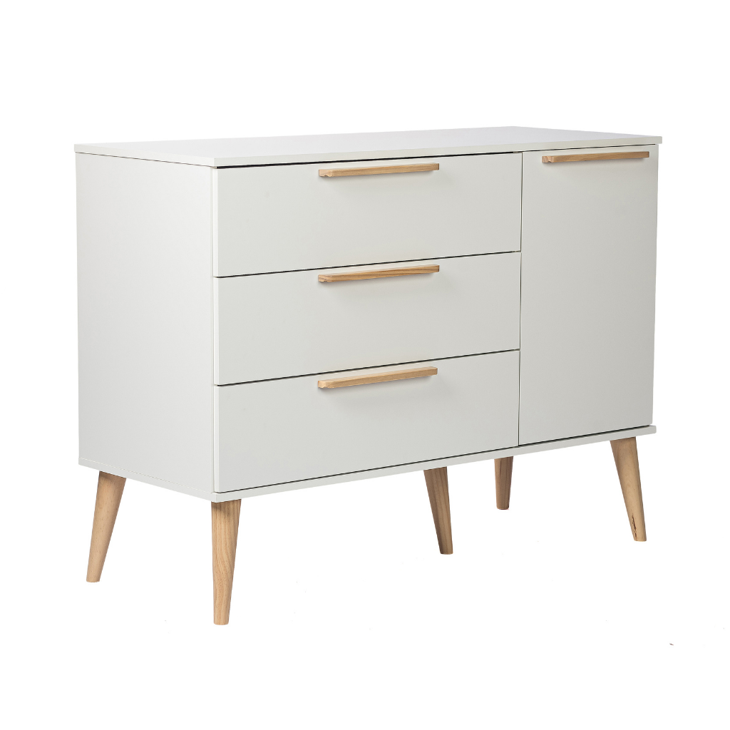 Conjunto Quarto Bebê: Berço 2 em 1 Retrô + Cômoda 3 Gav e 1 Porta Puxador Reto