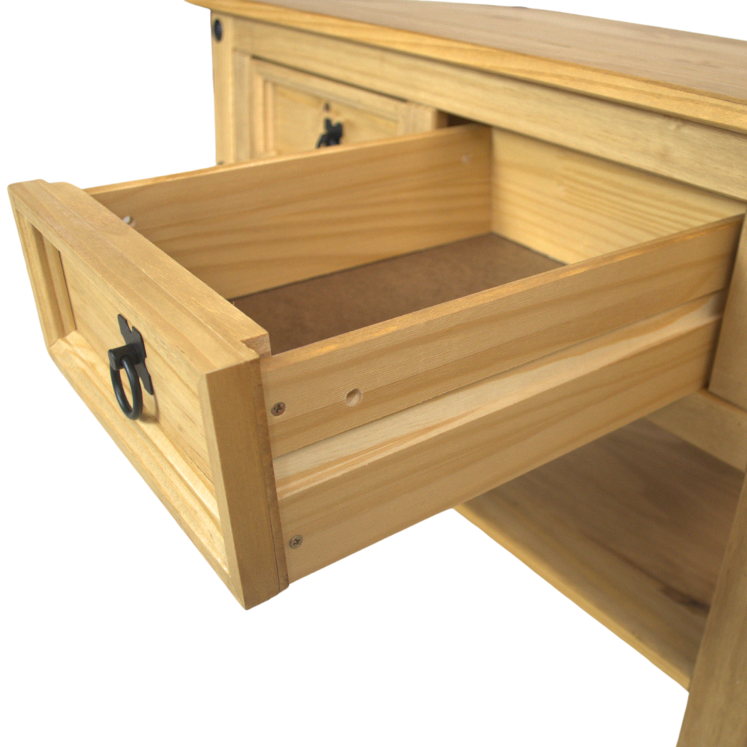 Mesa de Centro 2 Gavetas em Madeira Cor Cera Natural Boho