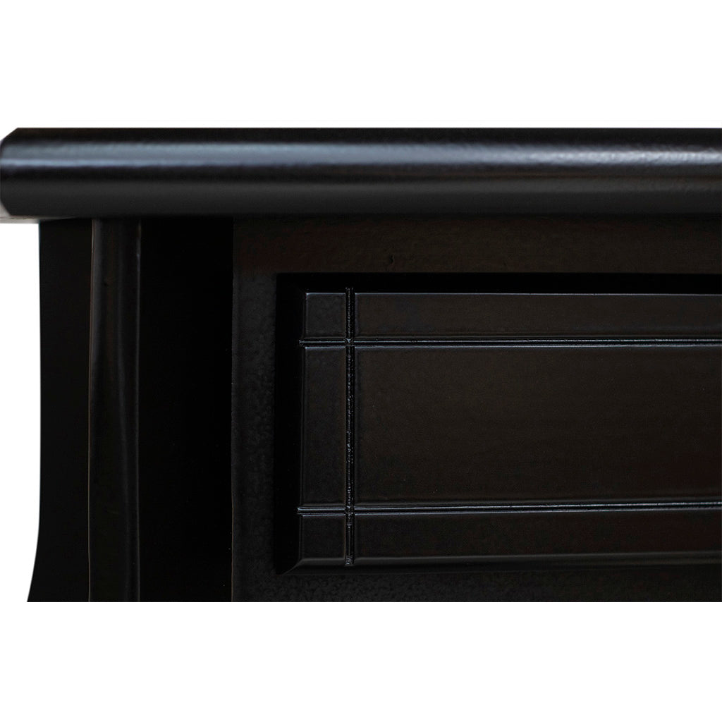 Mesa Lateral Em Madeira Boho Cor Preta, destacando os seus detalhes