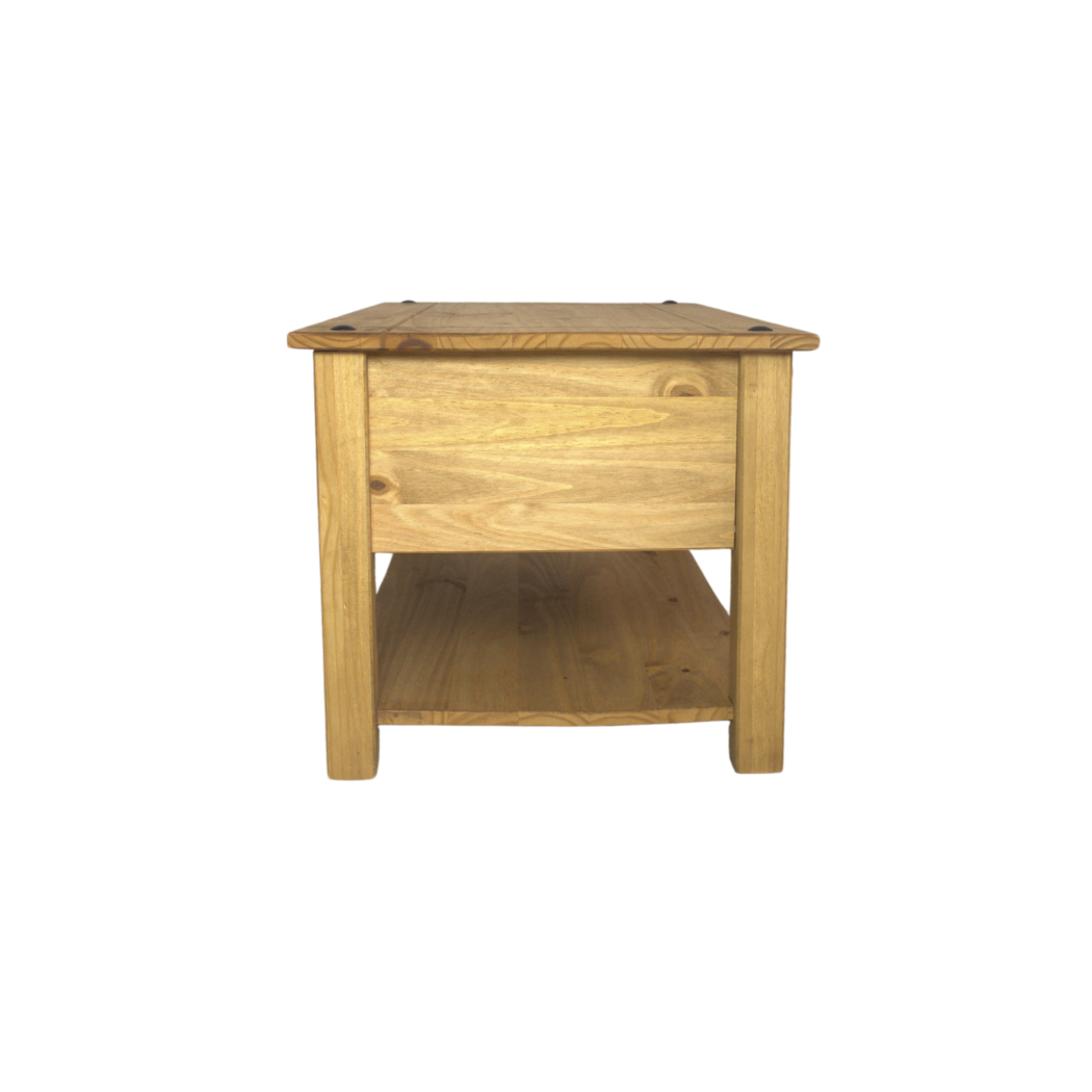 Mesa de Centro 2 Gavetas em Madeira Cor Cera Natural Boho