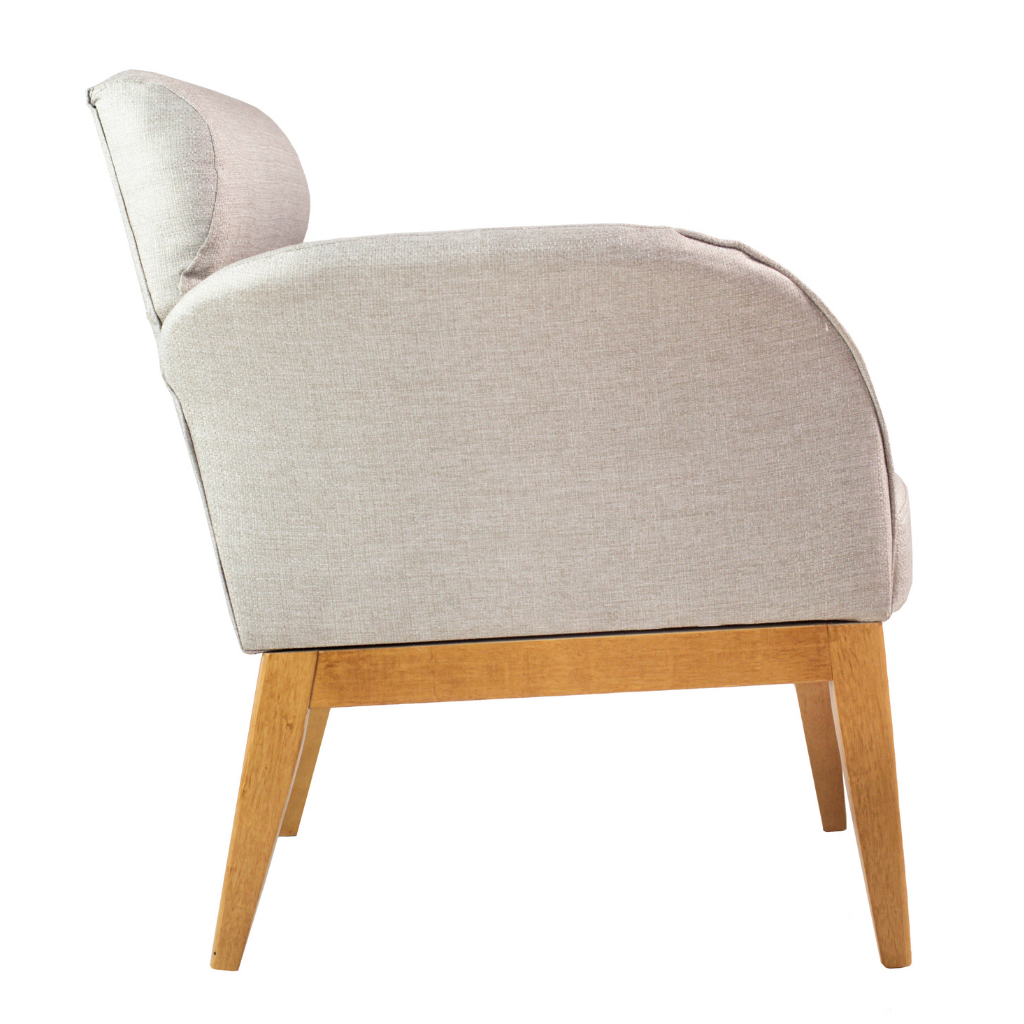 Poltrona Estofada Lip Tecido Linho Cinza, visto de lado