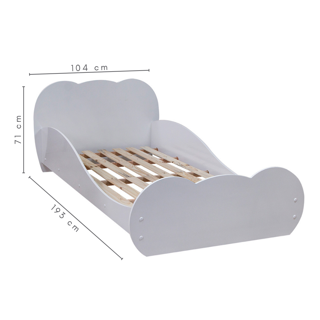 Cama De Solteiro Ayla De Madeira Cor Branco, medidas= Altura= 71 cm C=104 cm L=193 cm