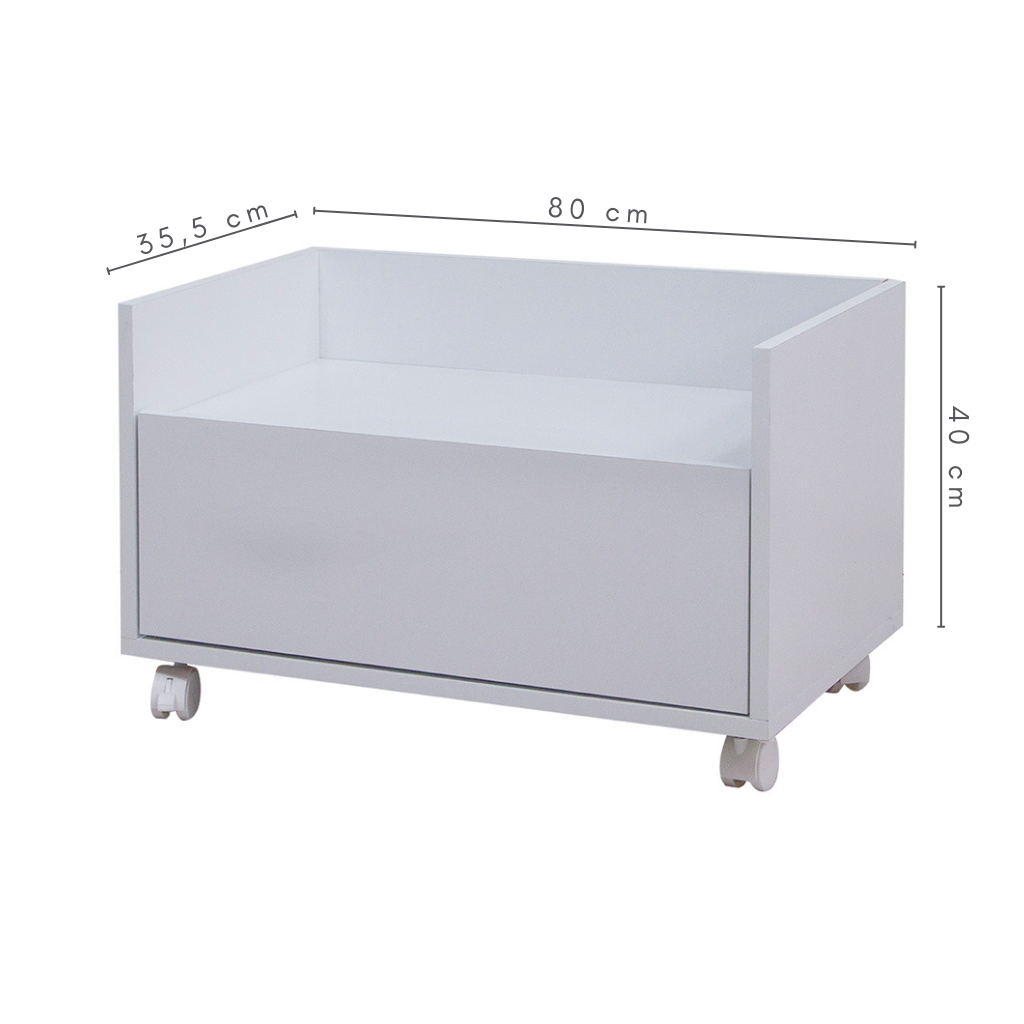 Gaveteiro Aron Com 1 Gaveta e 4 Pés Com Rodas Em Madeira Cor Branco, medidas: A=40 cm C=80 cm L=35,5 cm