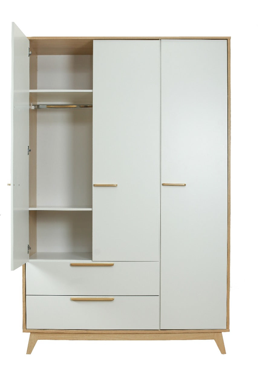 Conjunto Quarto Bebê: Berço + Guarda Roupa 3 Portas e 2 Gavetas Petit Branco e Carvalho