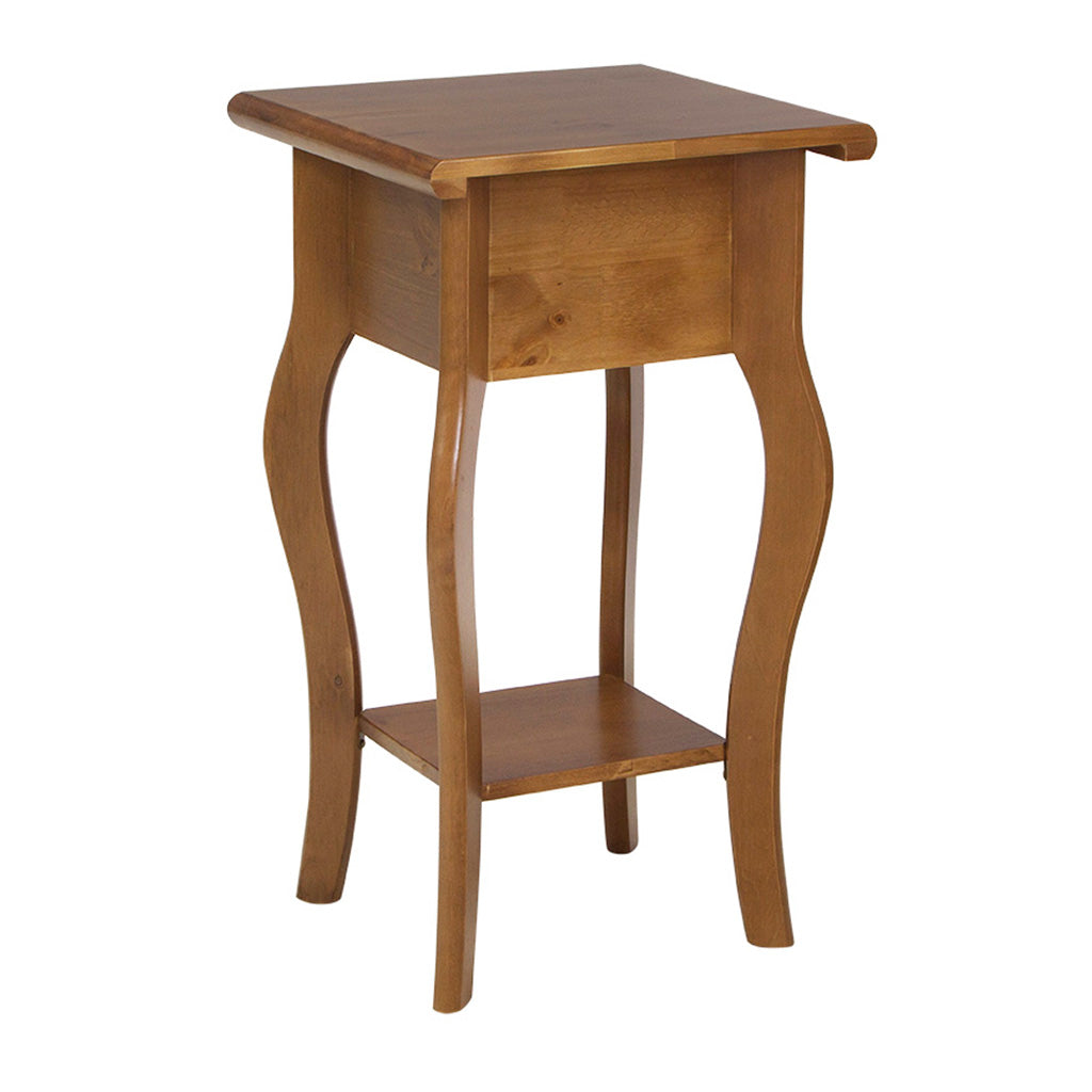 Mesa Lateral Em Madeira Boho Cor Amêndoa, visto de lado