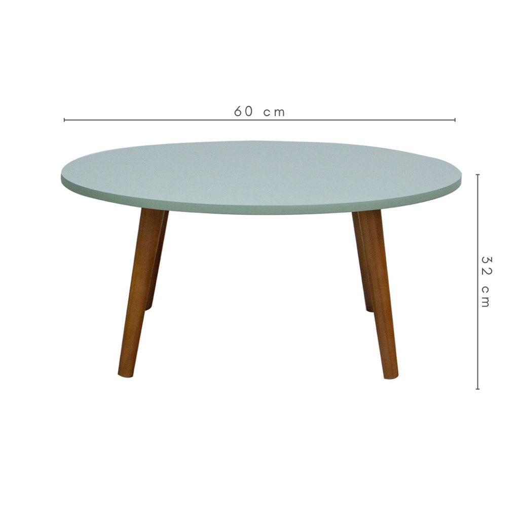 Mesa de Centro Retrô Cor Verde Oliva Pés Palito Cor Natural, medidas: A=32 cm C=60 cm L=60 cm