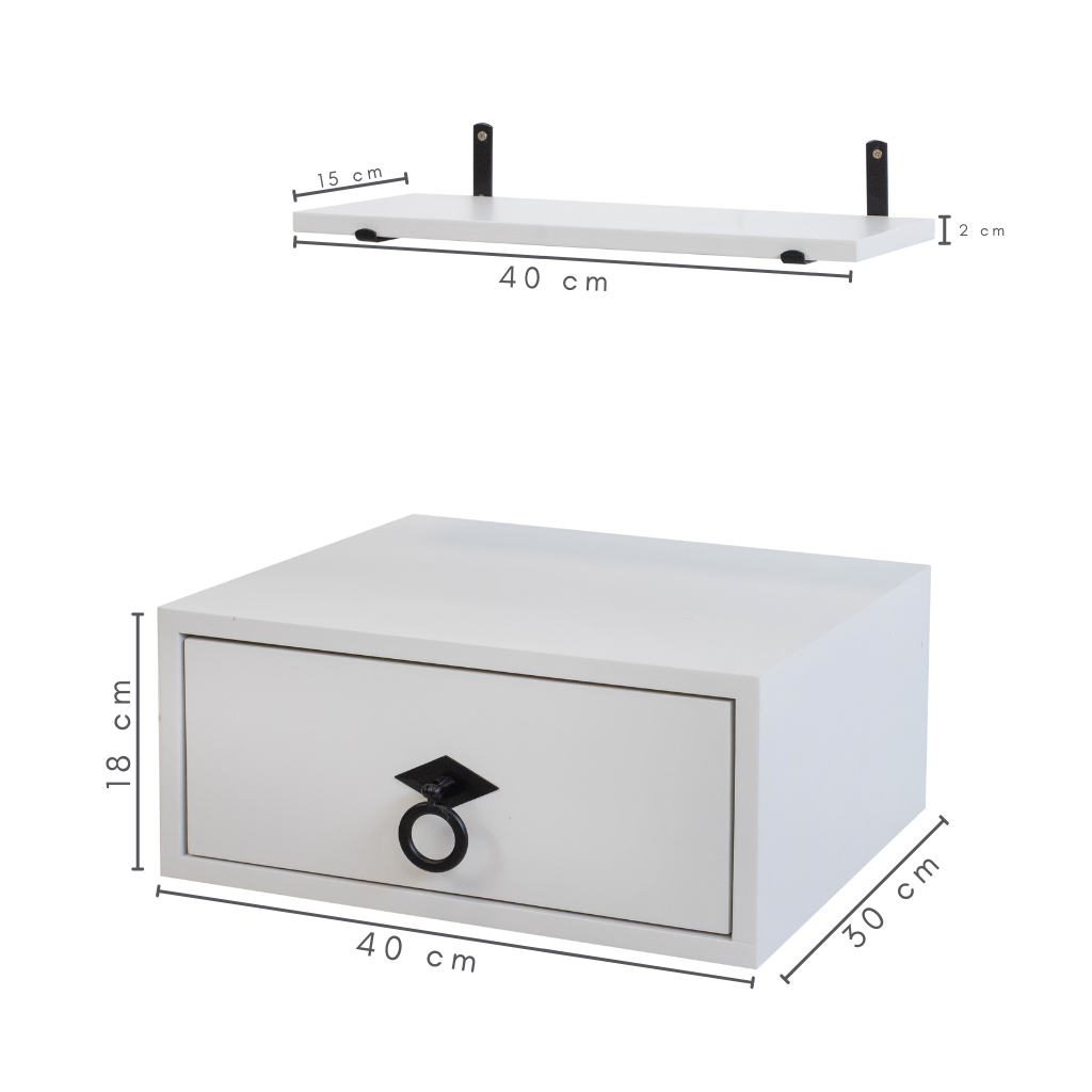 Mesa Lateral Suspensa Betânia em Madeira cor Fendi + prateleira