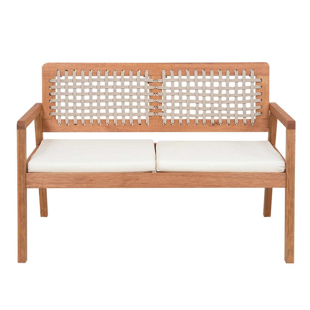 Sofá 2 Lugares Anice Em Madeira Com Corda Bege Tecido Bege Acquablock